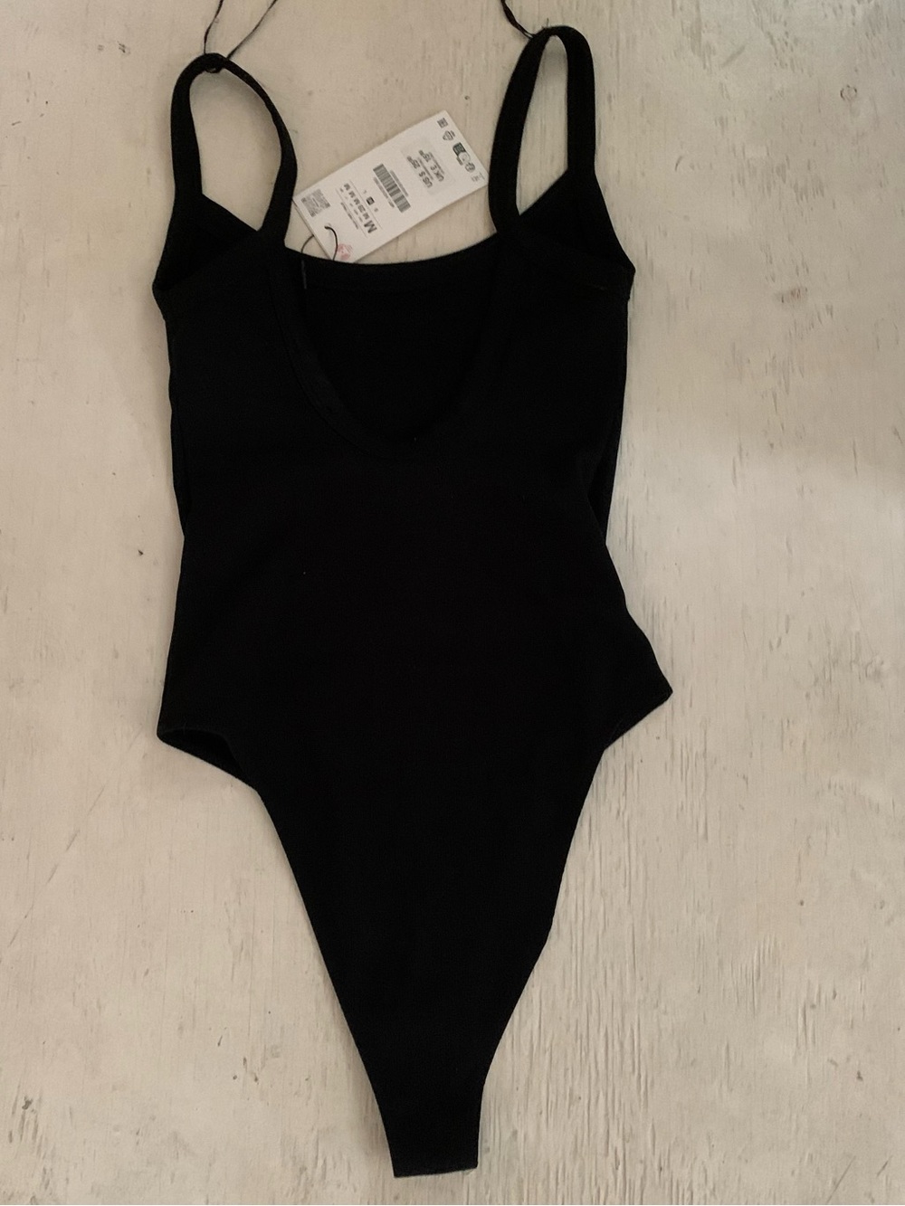Zara Black Ribbed Scoop Bodysuit with Thin Straps